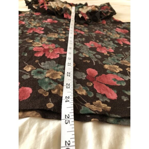 Lauren Ralph Lauren Floral Sleeveless Ruffle Top Womens XL Brown Fairy V-Neck - Picture 7 of 7